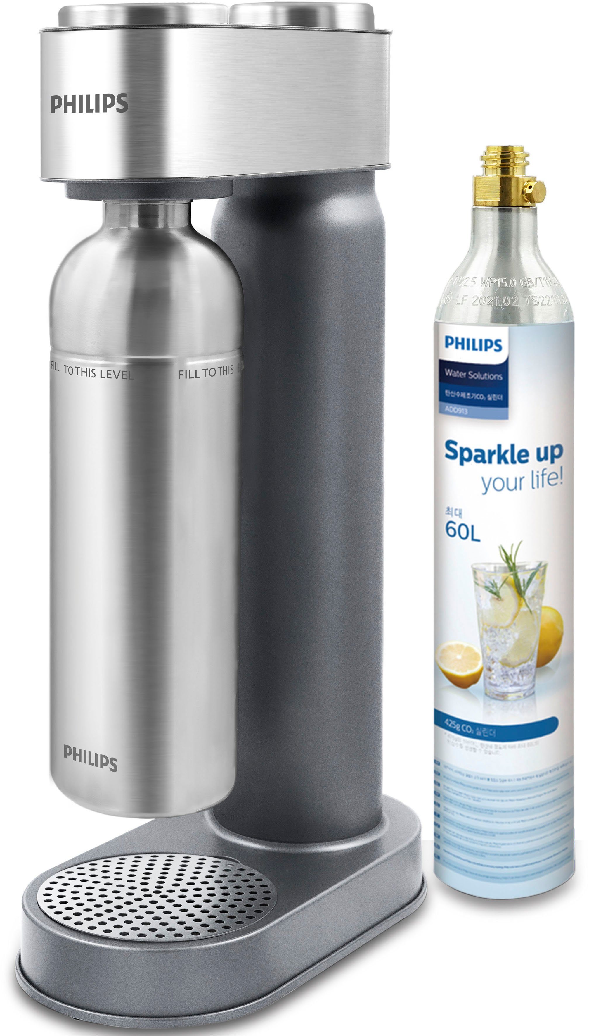 Edelstahl-Flasche CO2-Zylinder, Philips & Wassersprudler Metal, 1L