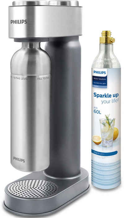 Philips Wassersprudler Metal, & CO2-Zylinder, 1L Edelstahl-Flasche