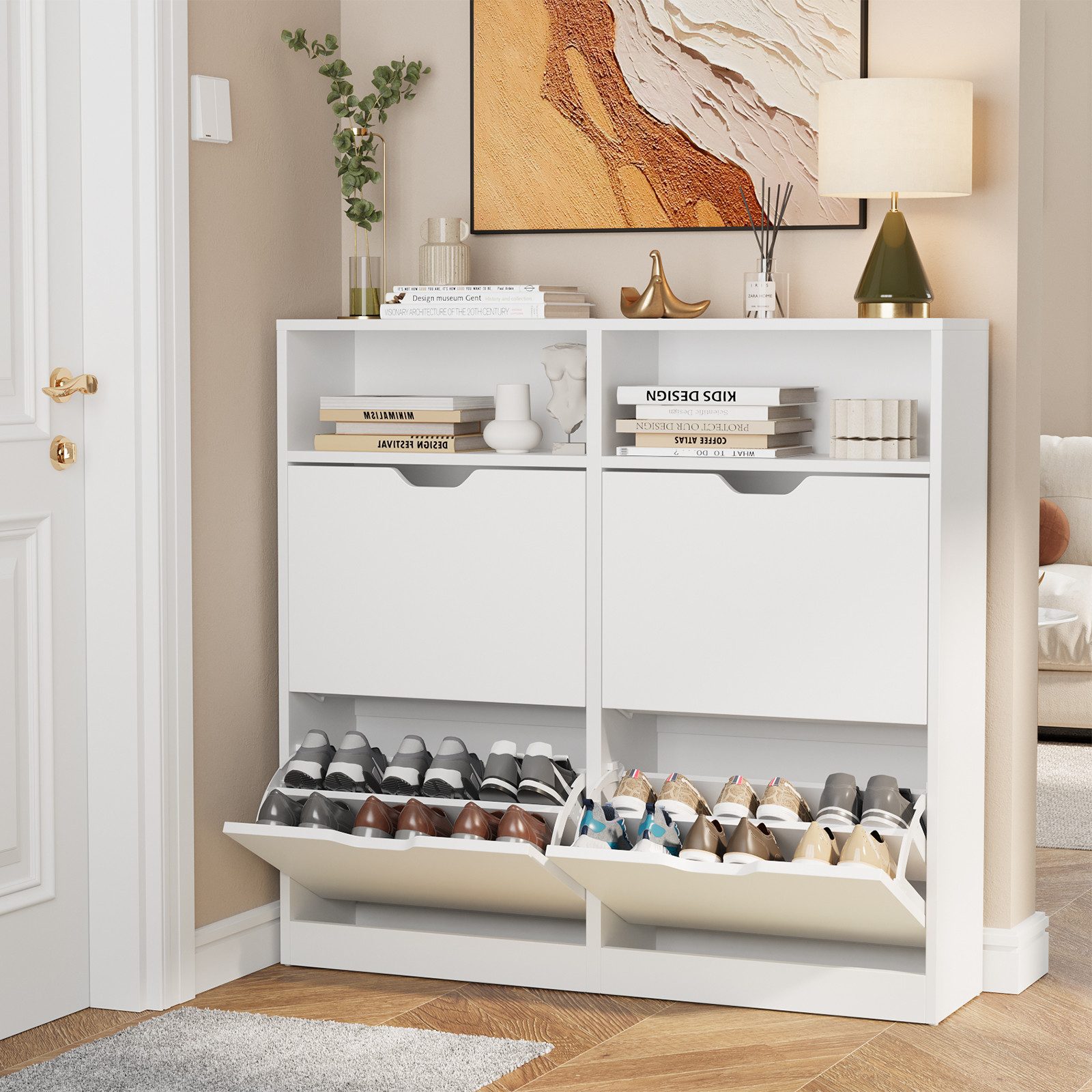 VOWNER Schuhschrank mit 4 Klappen, schmal, 105 x 24 x 100 cm günstig online kaufen