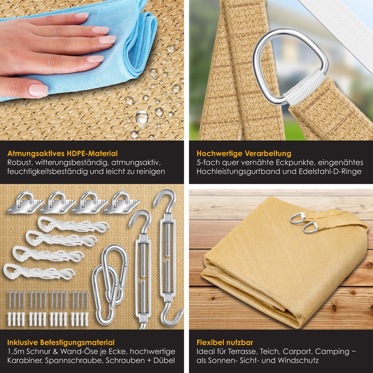 KESSER Sonnensegel, Sonnenschutz Windschutz HDPE Gewebe wasserabweisend & windabweisend