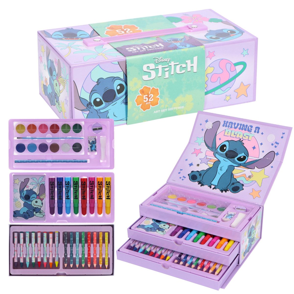 Textiel Trade B.V. Farbkasten Disney Lilo & Stitch Malkasten mit Schublade Kinder Malset ab 3 Jahren