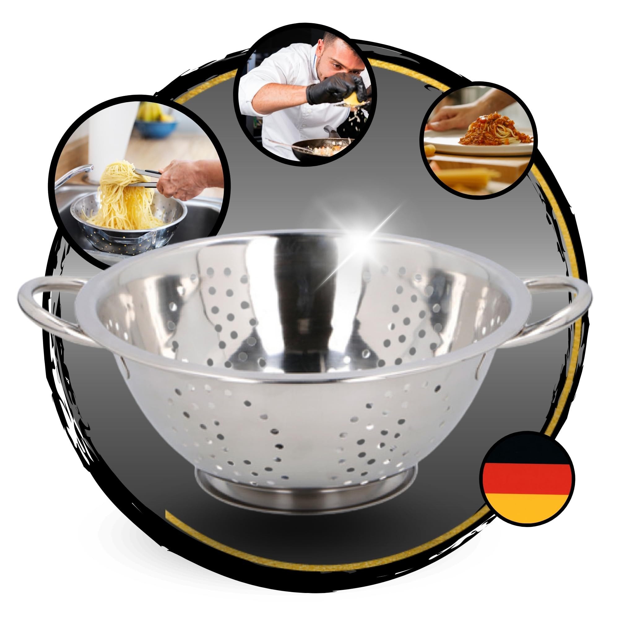 TronicXL Nudelsieb Sieb Edelstahl Küchensieb Nudelsieb Abseiher Seiher Abtropfsieb Metall, Edelstahl, (1-St), Siebkorb Abseischüssel mit Griff und Standfunktion