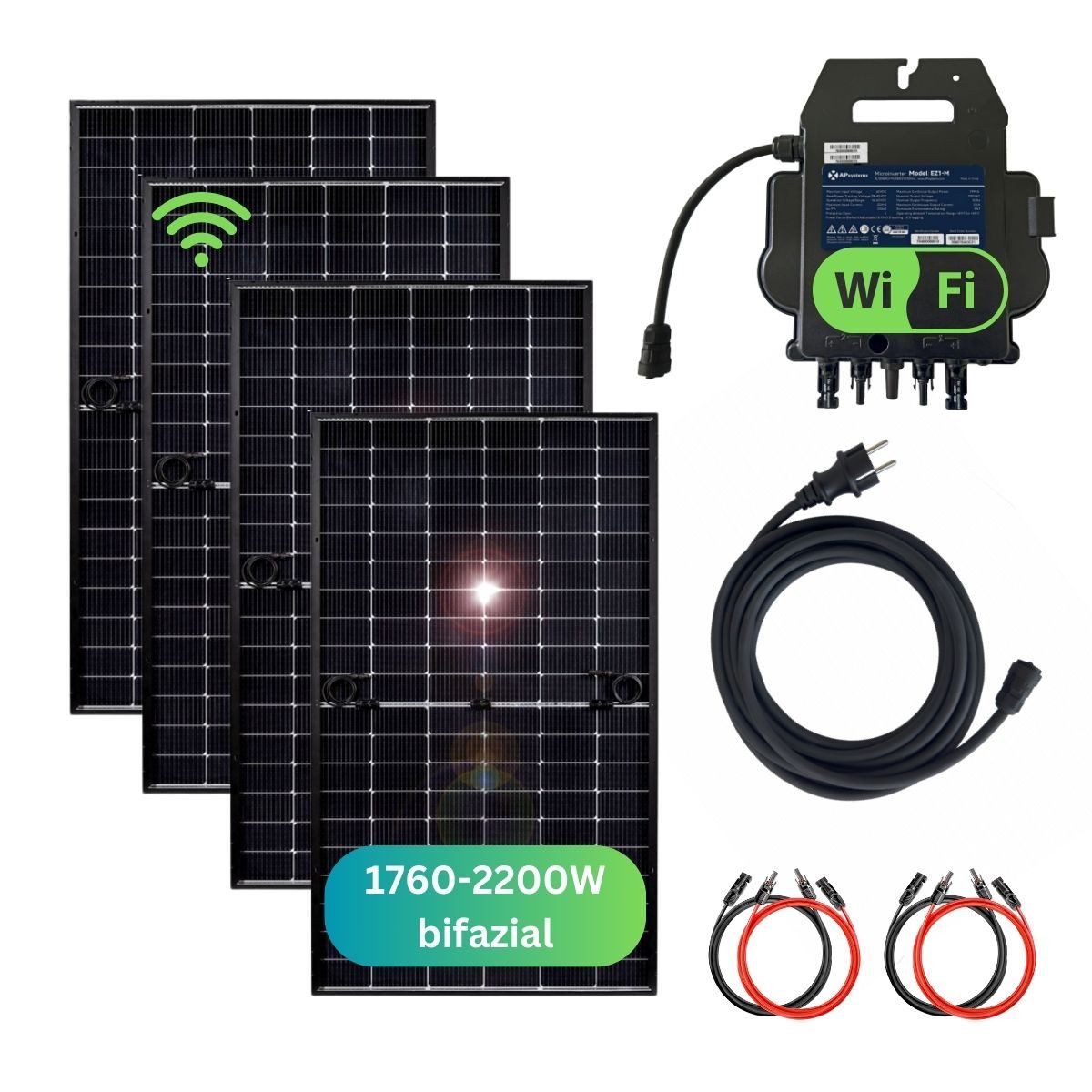 MyVoltaics Balkonkraftwerk MyBasic Balkonkraftwerk 1760+ Watt – Premium transparent Variante, (4 Solarmodule TopCON Technologie Bifazial Wechselrichter steckerfertig), Genehmigungsfreies Balkonkraftwerk 1760+ Watt im Komplettset