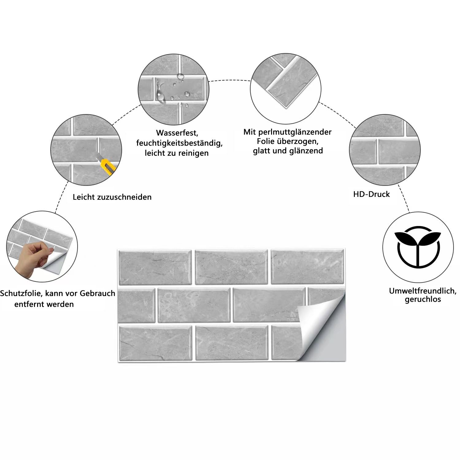 Zaewry Fliesenaufkleber Selbstklebende Fliesenaufkleber Klebefliesen Bad Küche 15x30 cm (12 St), Klebefolie Kueche Badezimmer Wand Fliesenwand Aufkleber – Bild 4 von 5