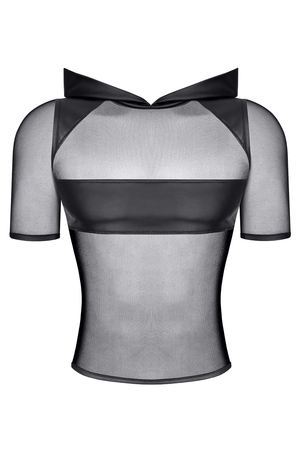 Regnes Fetish Planet T-Shirt Schwarze Herren wetlook Jacke Shirt Kapuze mit transparentem Netz, Kra