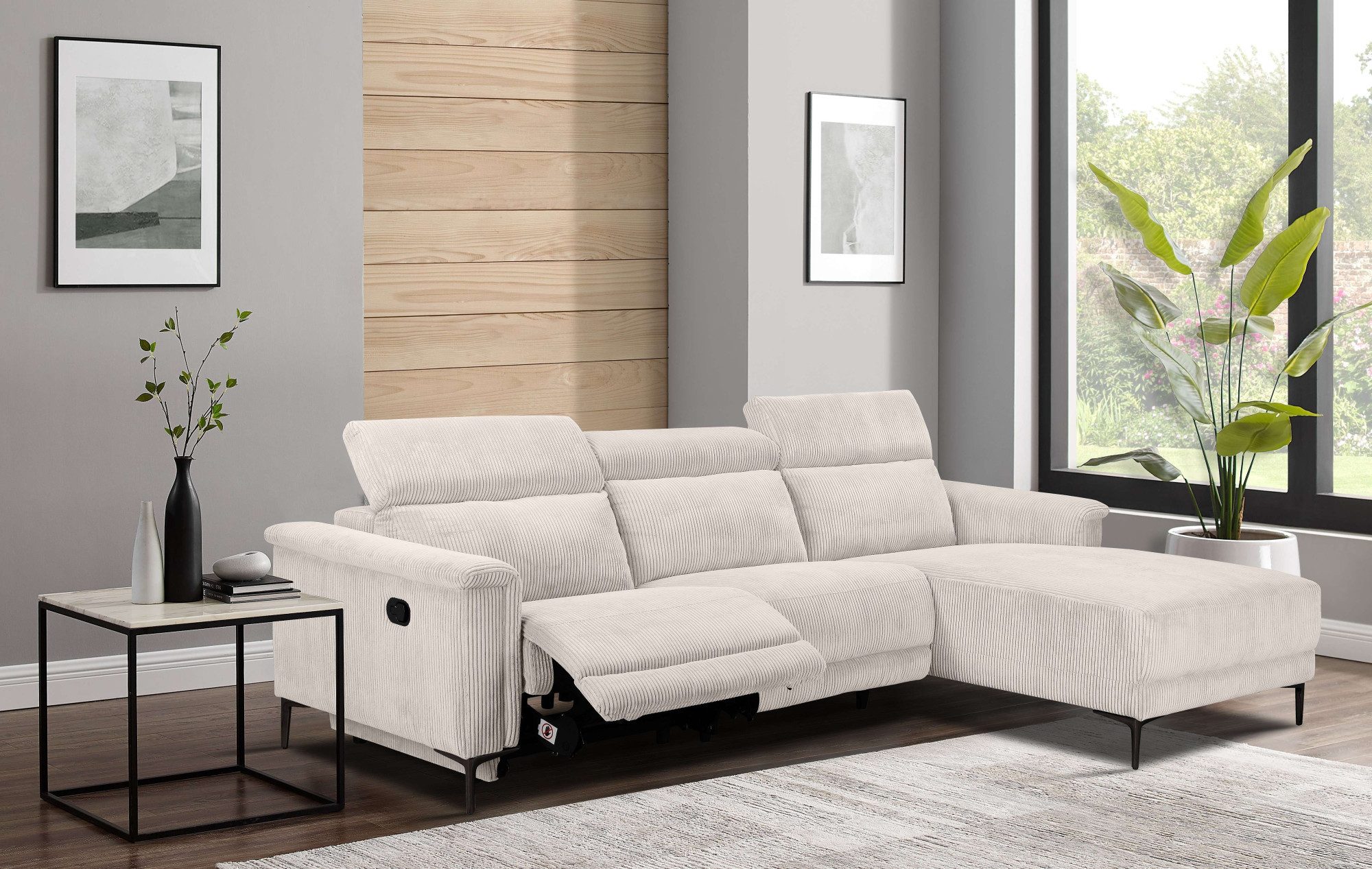 OTTO home Ecksofa LUND Cord, L-Form, 261 cm, man. o. elektr. Relaxfunktion (mit USB-A), mit USB A-Anschluss bei elektrischer Variante und Kopfteilverstellung