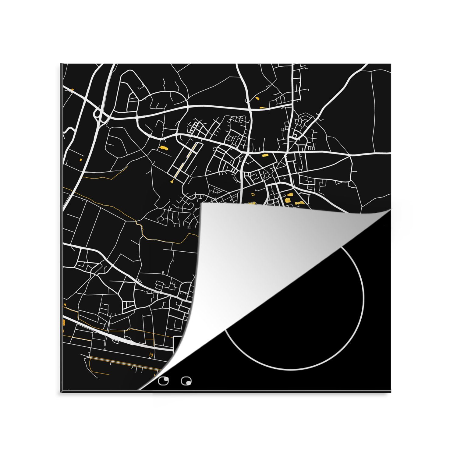 Vinyl, - - - Arbeitsplatte MuchoWow Deutschland Karte, und Herdblende-/Abdeckplatte Ceranfeldabdeckung, tlg), küche für (1 Stadtplan 78x78 cm, Willich Gold - Schwarz
