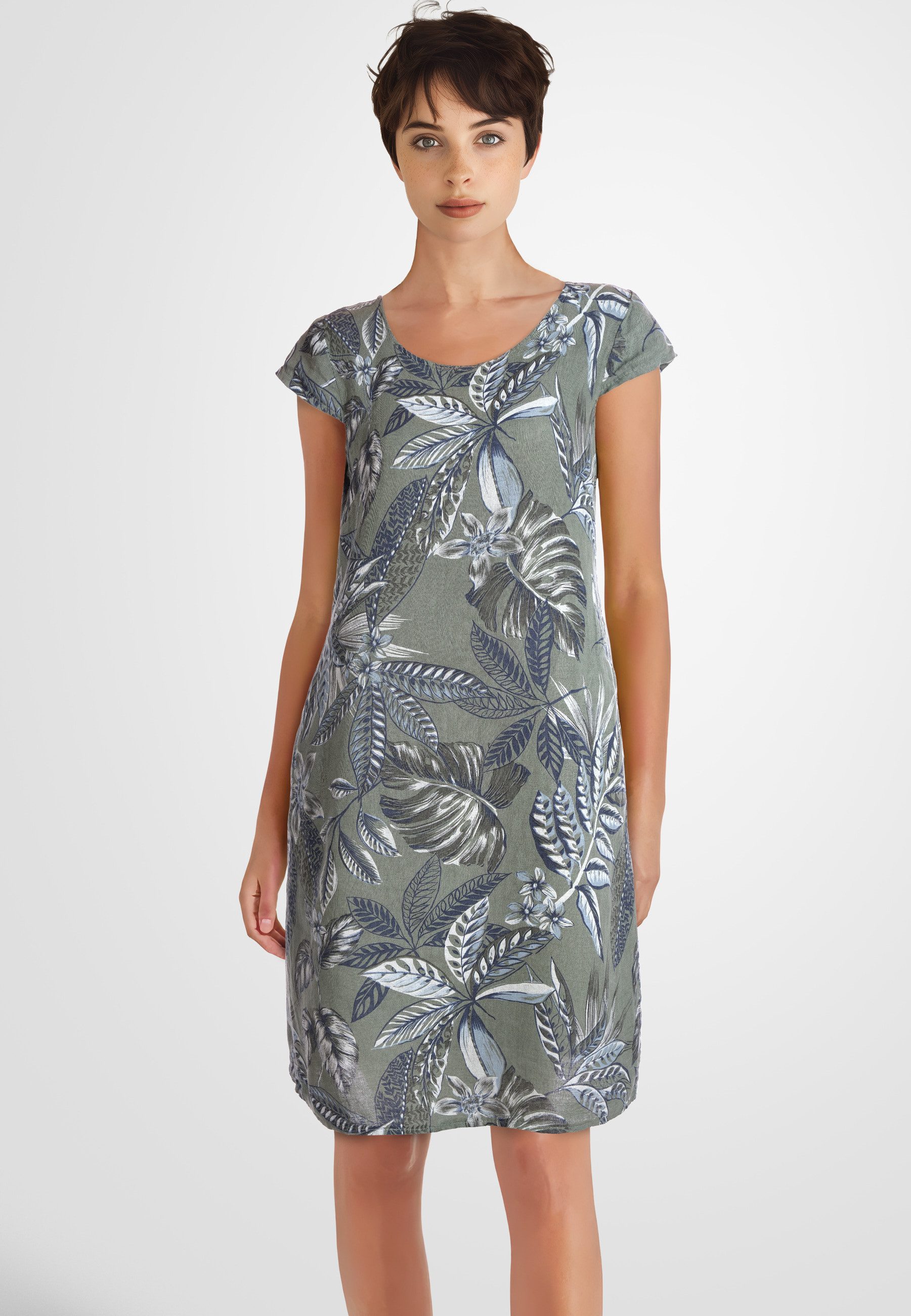 PEKIVESSA Sommerkleid Leinenkleid knielang kurzarm mit günstig online kaufen