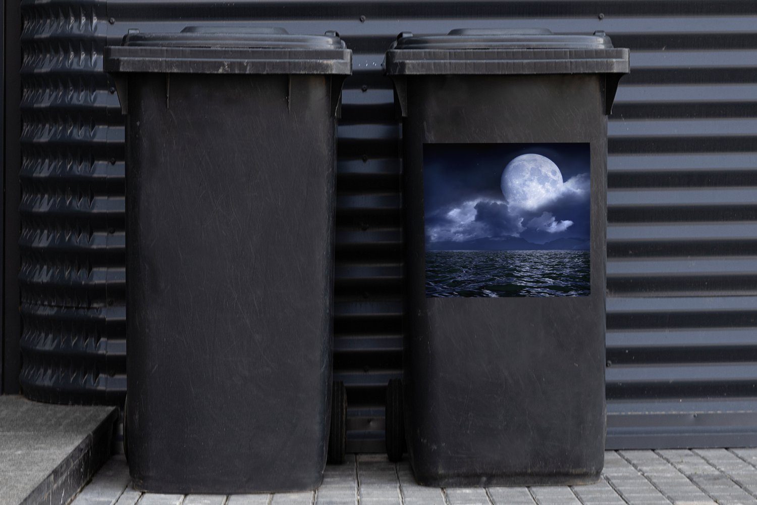 - Container, MuchoWow Mülleimer-aufkleber, Sticker, Meer Horizont Wandsticker Mülltonne, Mond (1 Abfalbehälter - St),