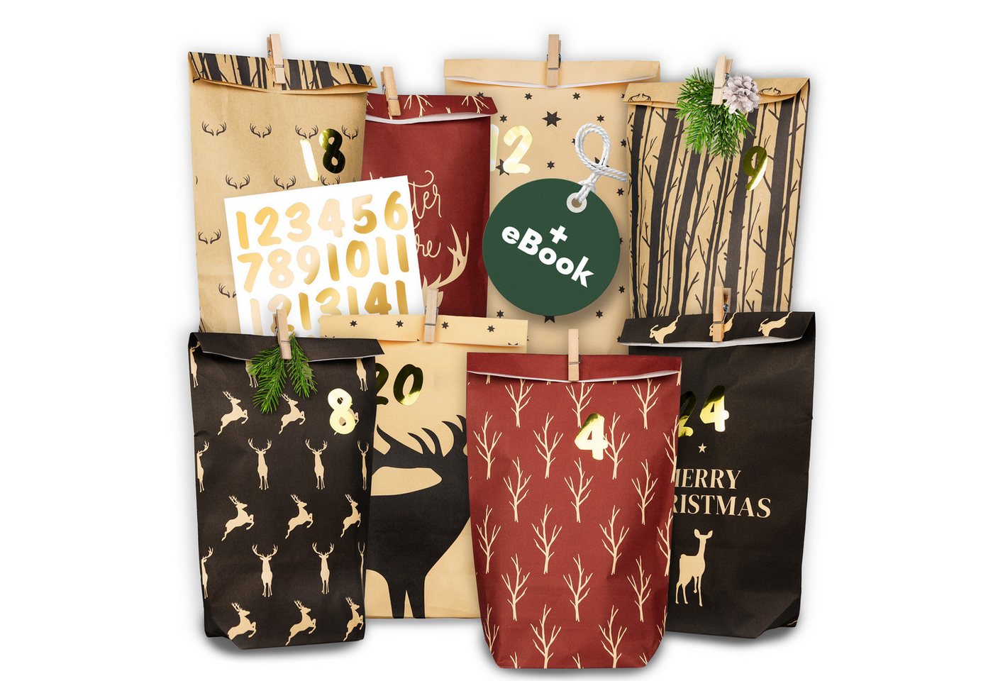 Amari DIY-Adventskalender AMARI® Adventskalender Tüten zum Befüllen mit Klammern
