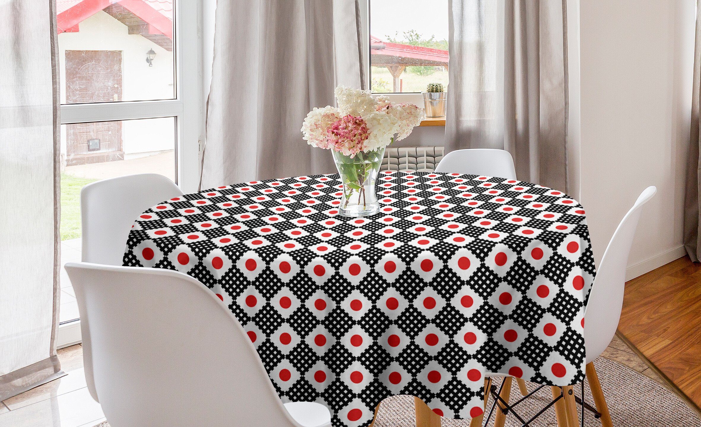 Abakuhaus Tischdecke Kreis Tischdecke Abdeckung für Esszimmer Küche Dekoration, japanisch Grid-Streifen und Quadrate
