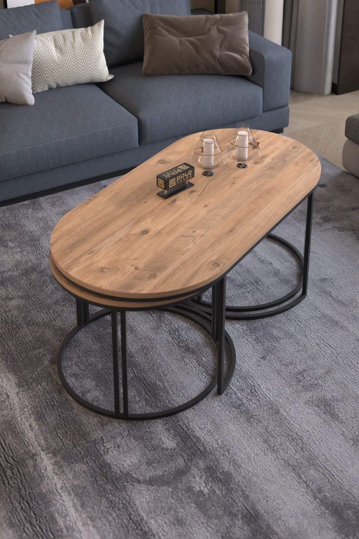 en.casa Couchtisch (3-St., Couchtisch + 2 Beistelltische), 3-teiliges Set, oval, modern 89322070