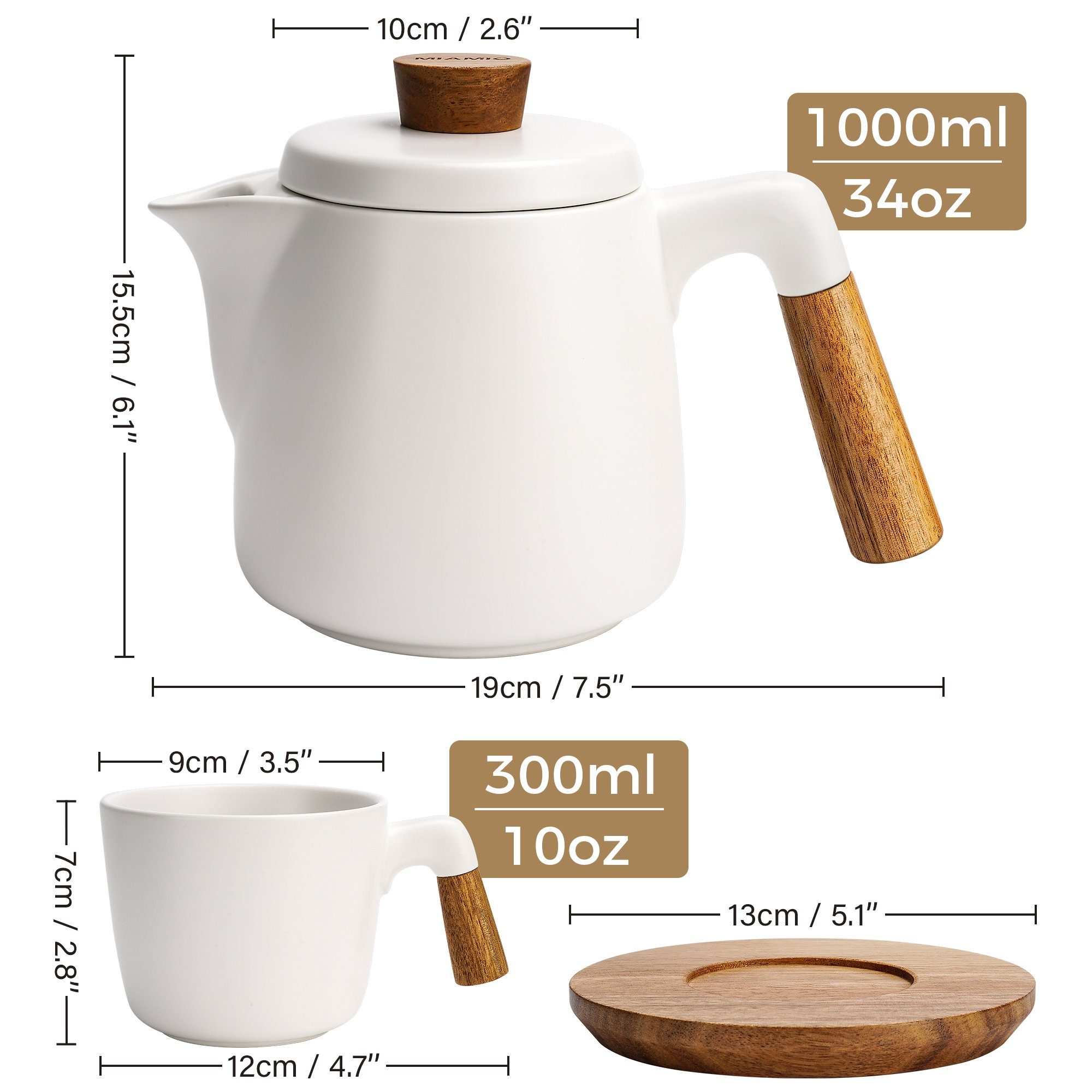 MiaMio Teeservice Teekannen Set inkl. 4 Tassen (5-tlg), Keramik