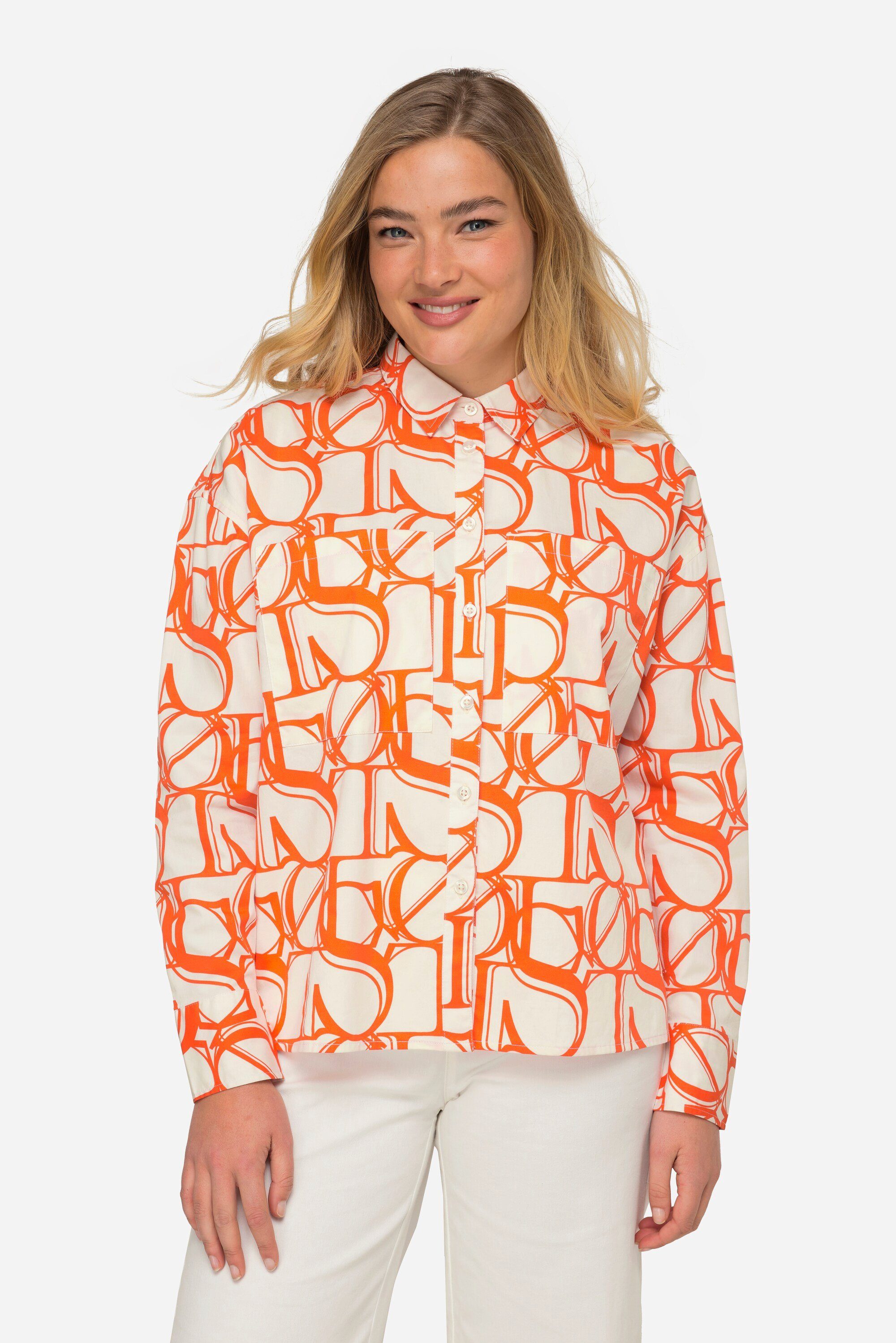 Hemdbluse Hemdbluse oversized XL-Writing-Print Langarm
