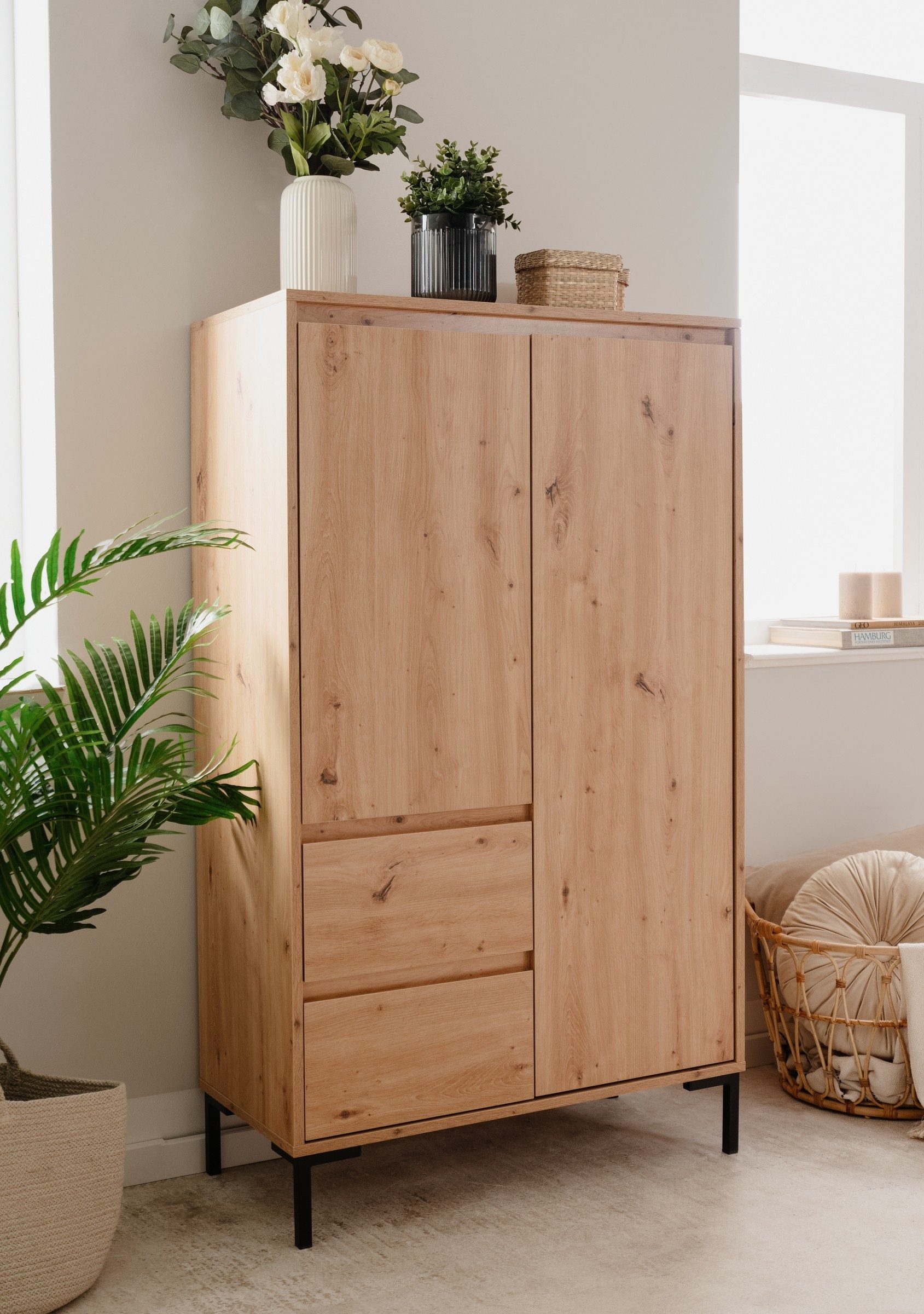 möbelando Highboard in Dekor Artisan Oak (BxHxT: 81x139x40 cm)