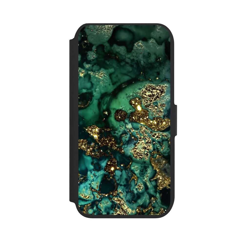 NIVOCASE Handyhülle Marmor Glitzer Look Muster Cyan Glitter Marble Look, Apple iPhone 7 Klapphülle Handyhülle aus Kunst Leder NIVOflip schwarz