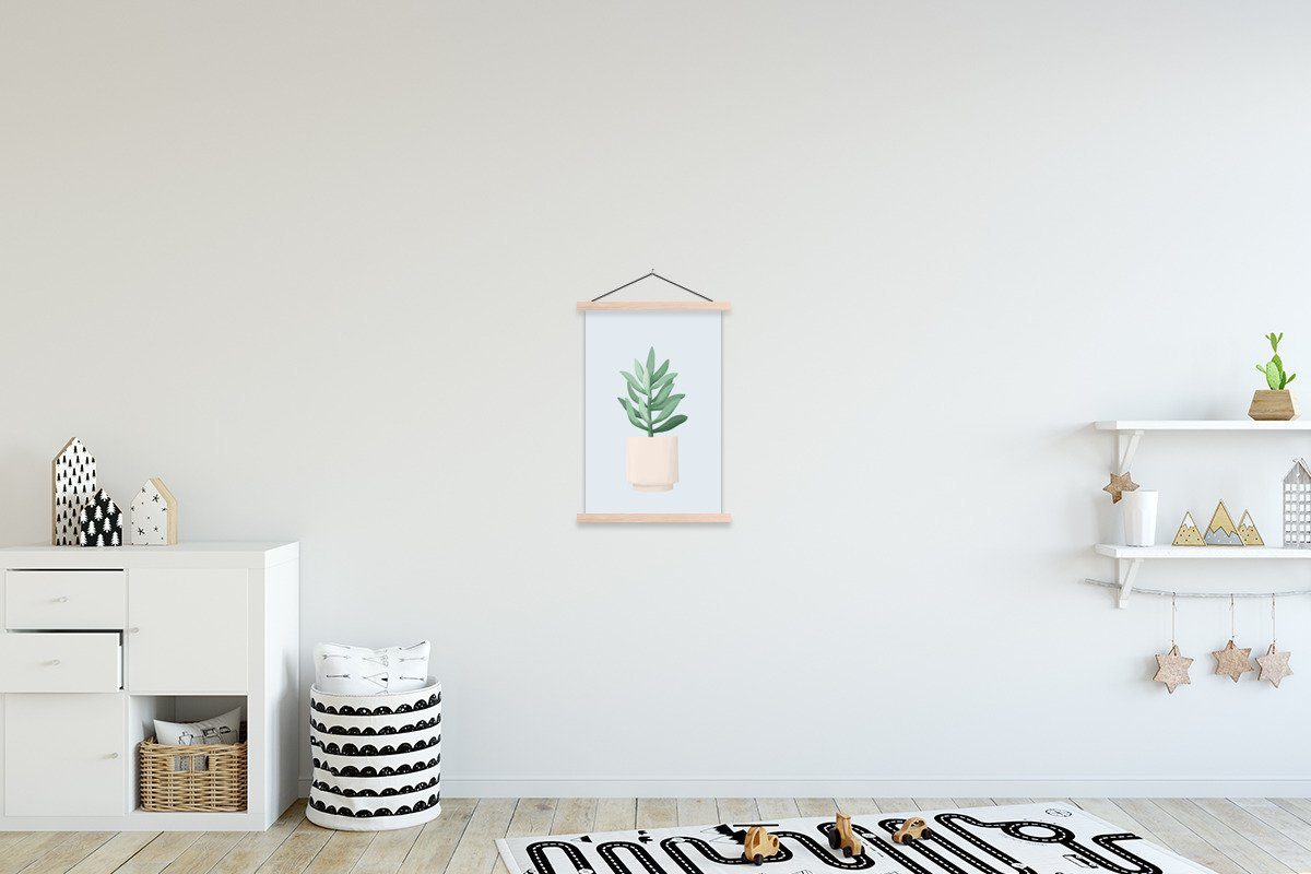 MuchoWow Poster Pflanzen - Sukkulenten - Pastell, (1 St), Posterleiste, Textilposter für Wohnzimmer, Bilderleiste, Magnetisch