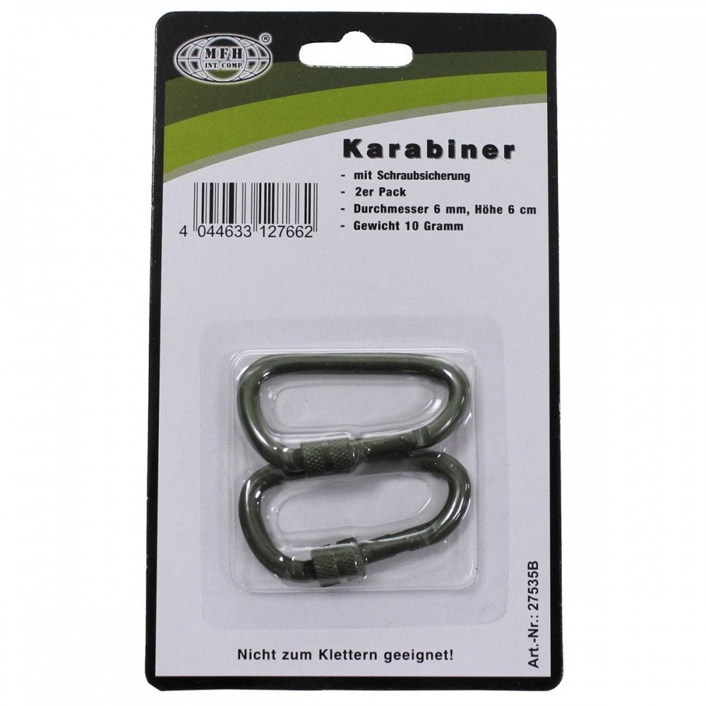 Thumbnail - MFH Karabiner karabiner, Schraubverschluss, 6 mm x 6 cm, 2er Pack Karabiner