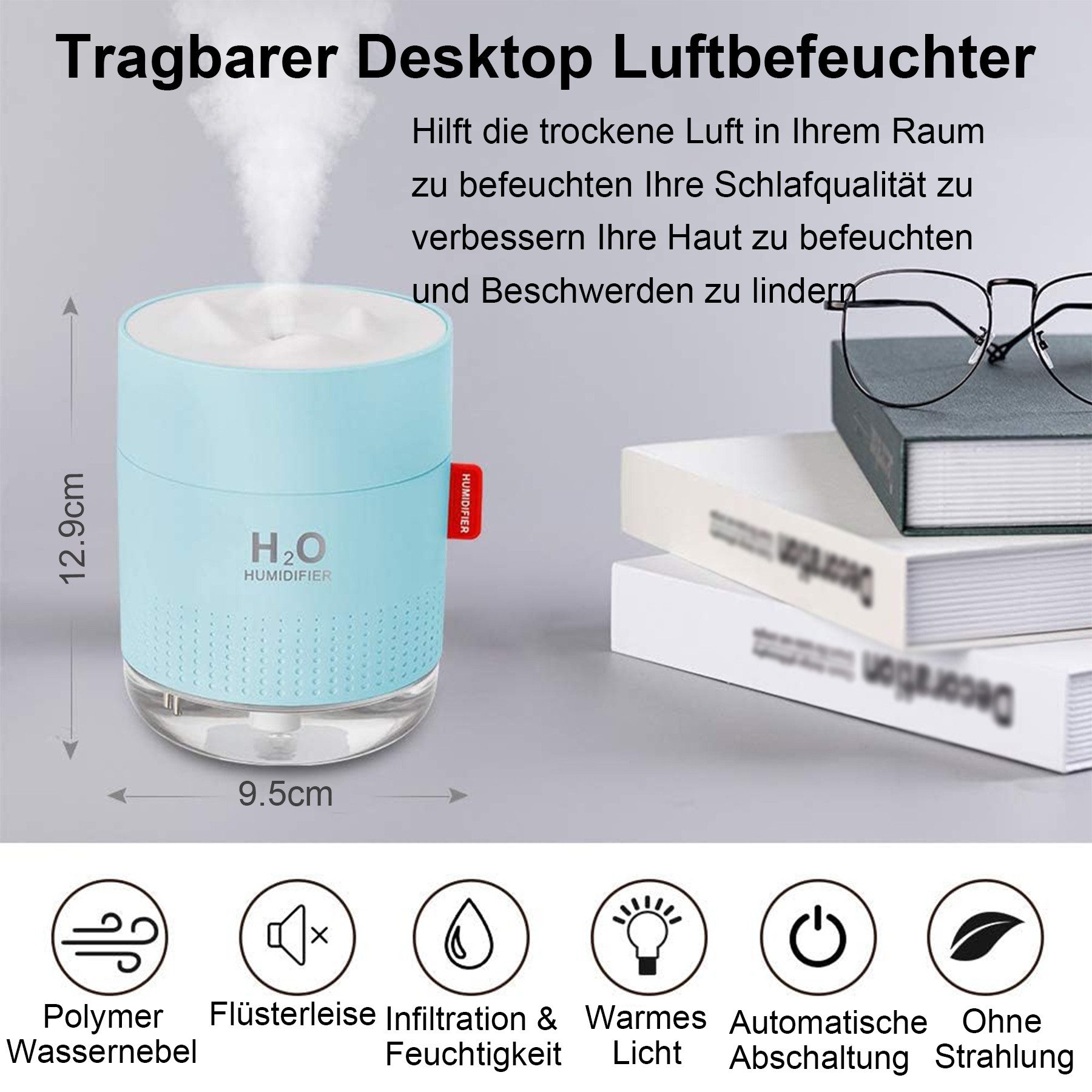 Senmudi Luftbefeuchter Schlafzimmer, 500ML USB Raumbefeuchter Humidifier +2 günstig online kaufen