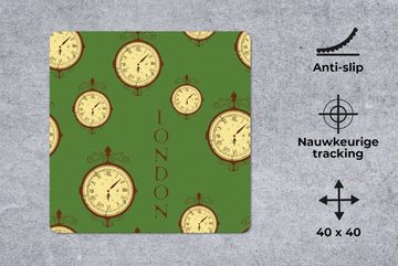 MuchoWow Gaming Mauspad London - Vintage - Uhr - Muster (1-St), Mousepad mit Rutschfester Unterseite, Gaming, 40x40 cm, XXL, Großes