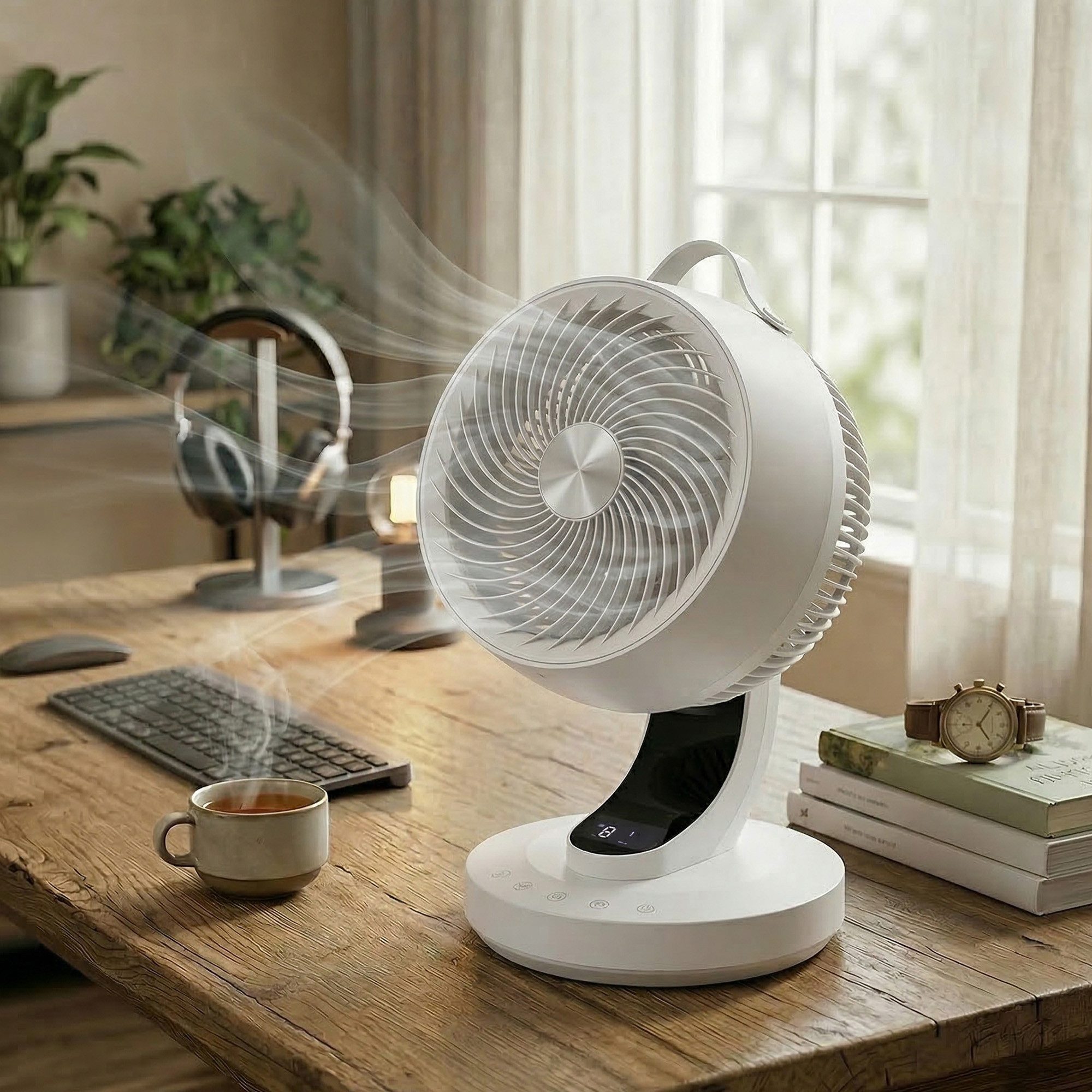 SONGMICS Tischturmventilator 2-in-1:Ventilator & Luftzirkulator, leise 20 dB, LED-Display,12h Timer, 70° Oszillation, 8 Geschwindigkeiten, 25 x 26 x 38,4 cm