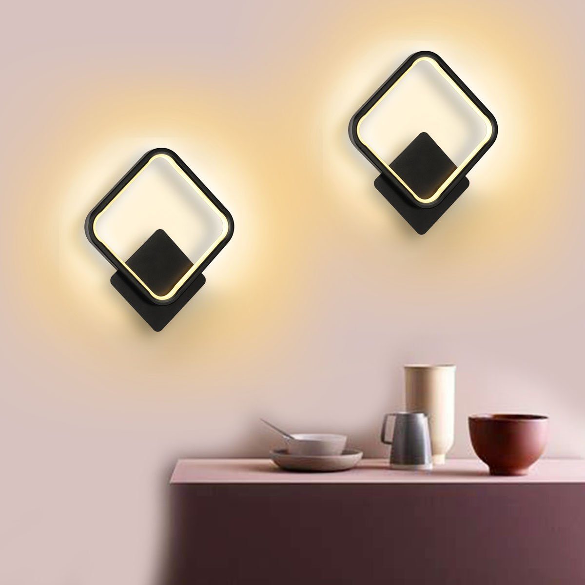 oyajia Wandleuchte 16W LED nordischen Wandleuchte integriert, für Wandbeleuchtung Küche im Stil, LED Schlafzimmer Wandleuchte Warmweiß, Wohnzimmer 2 Flur Wandleuchte Stück fest Innen