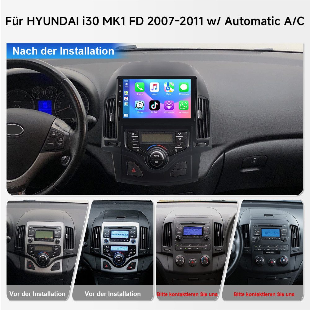A-Sure 9Zoll Wireless Carplay Android 15 Für FM BT Hyundai i30 MK1 FD 2006-11 Autoradio (Digitalradio (DAB), 8-Core CPU, RDS, DSP, GPS, SWC, Navi, UI Theme, Siri, Mirrorlink, Google play, Netflix, Youtube, Calendar, TikTok)