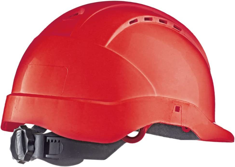 TECTOR Schutzhelm, Industrie Helm mit Kinnriemen und stufenlosem Drehverschluss, EN397 Rot | Kopfschutz