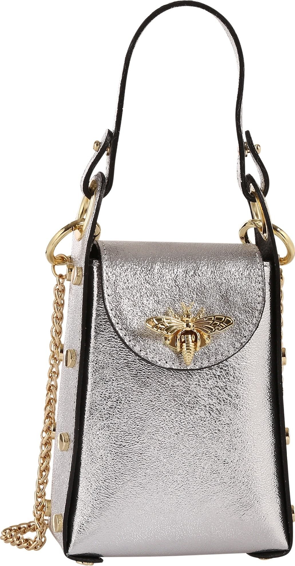 Toscanto Umhängetasche Toscanto Damen Umhängetasche Leder Tasche (Umhängetasche), Damen Leder Umhängetasche, silber ca. 13cm