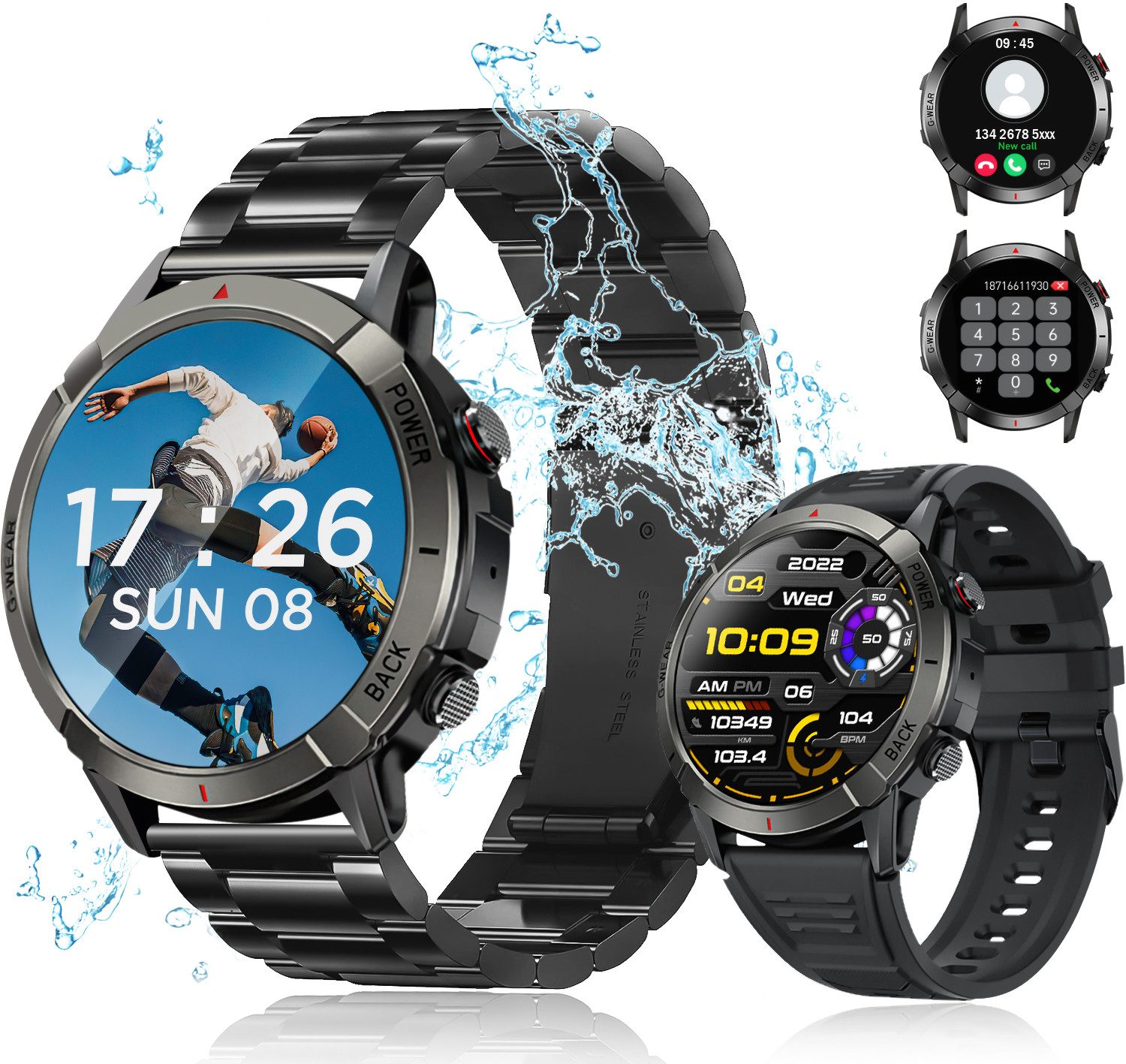Smartwatch Herren mit Telefonfunktion, 1.43" AMOLED Smartwatch