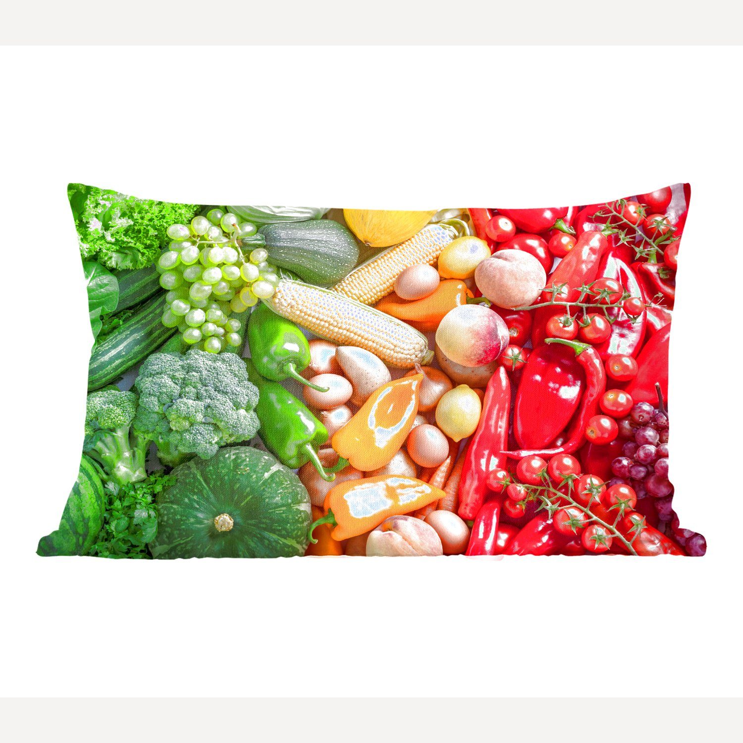 MuchoWow Dekokissen Obst - Gemüse - Regenbogen, Wohzimmer Dekoration, Zierkissen, Dekokissen mit Füllung, Schlafzimmer