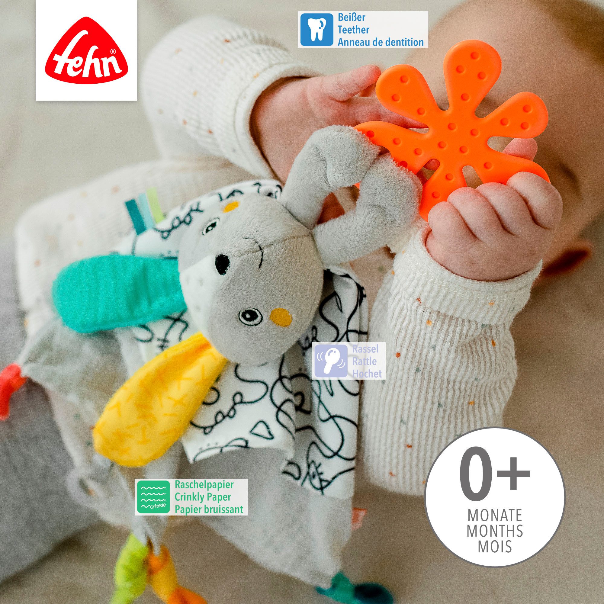 Fehn Schmusetuch DoBabyDoo, Hase, mit Befestigungsring für Schnuller