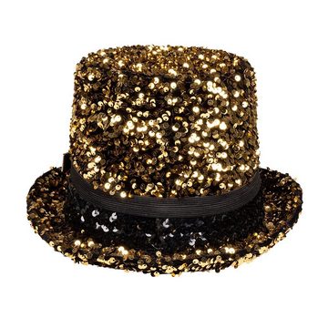 Boland Kostüm Glitzergold Steampunk-Zylinder, Hier feiern die Pailletten eine Party - ein Hut wie eine Glitzerexplos