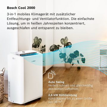 BOSCH 3-in-1-Klimagerät Cool 2000, für Räume bis zu 35m² - Auto-, Silent- & Sleep-Modus [Energieklasse A]