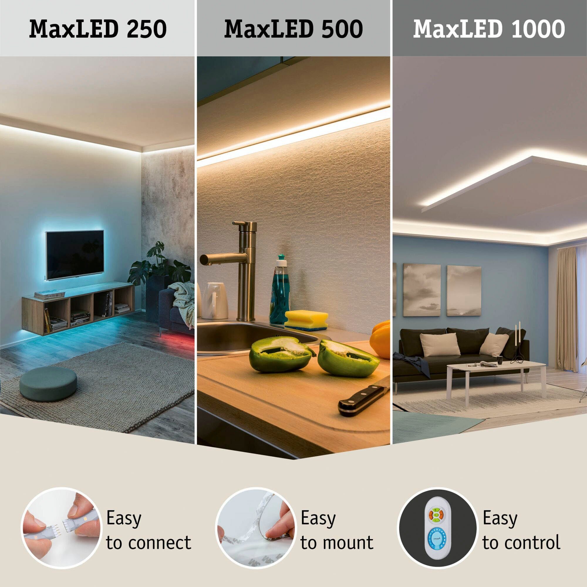 LED-Streifen 6500K, 10m Paulmann Home 550lm/m Smart Tageslichtweiß 500 MaxLED 1-flammig, 50W Basisset Basisset