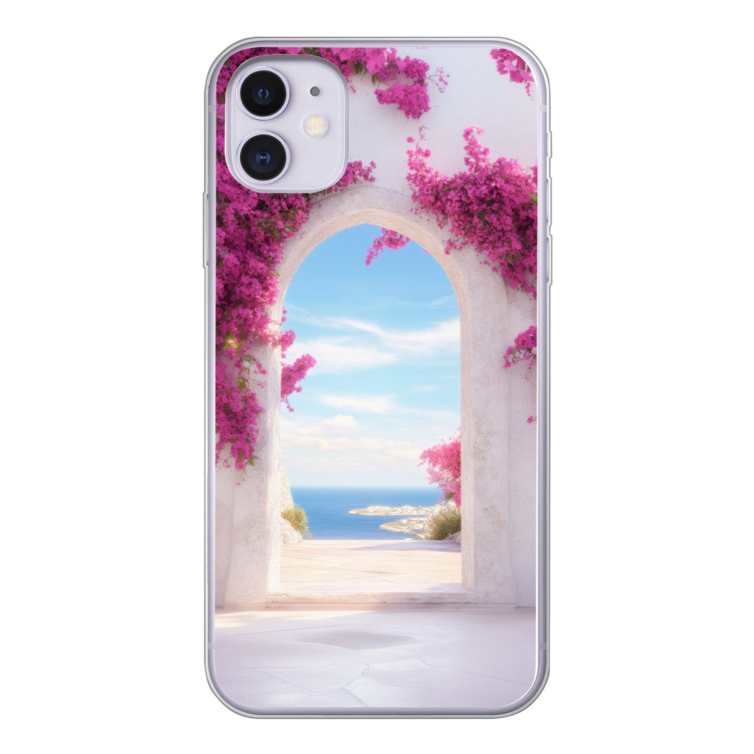 MuchoWow Handyhülle für Apple iPhone 11 Meer - Rosa - Blumen - Tor, Smartphone-Bumper, Print, Handy Schutzhülle Dünn
