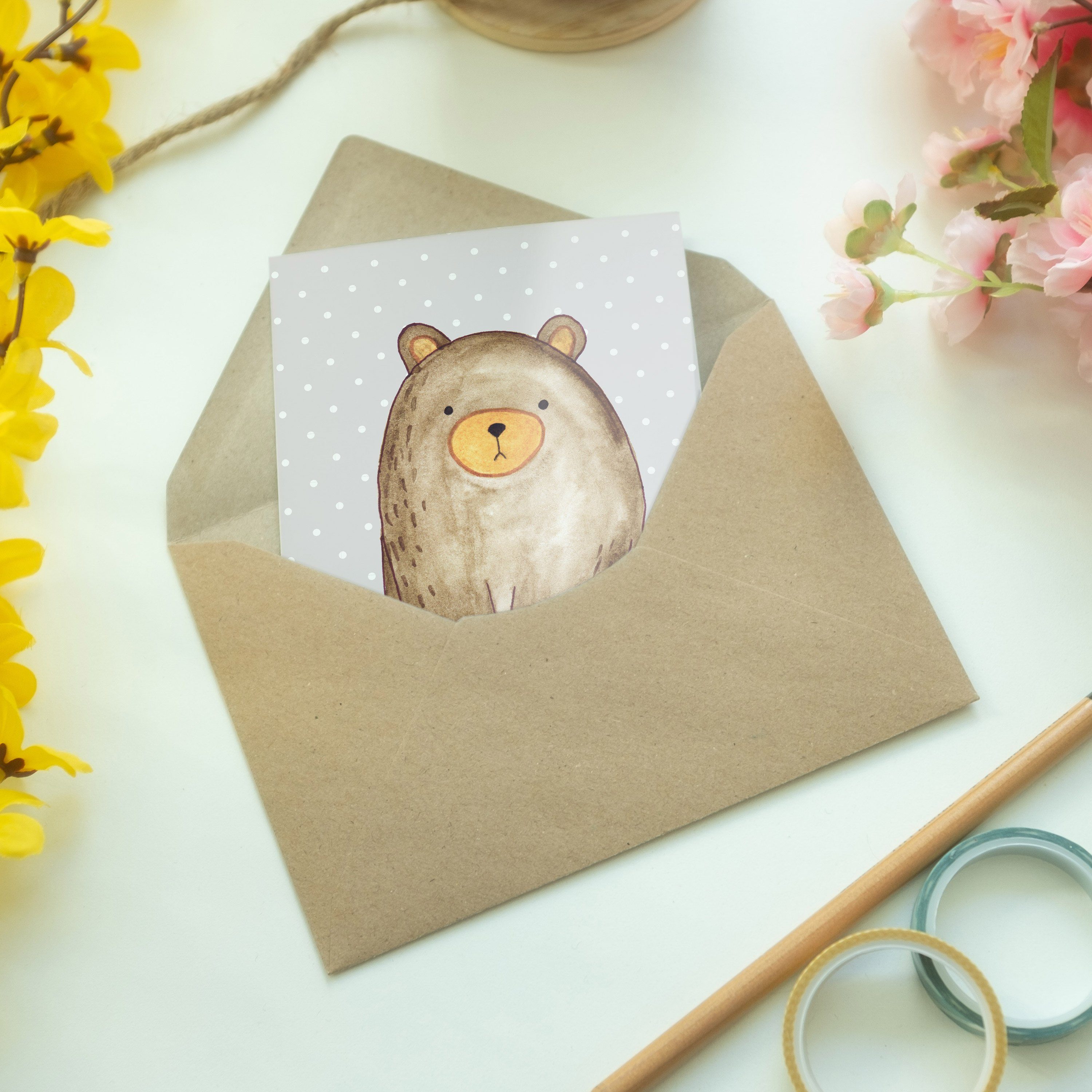 Mr. & Mrs. Panda Grußkarte Geschenk, Pastell - - Hochzeitskar Grau Bär Glückwunschkarte, sitzend