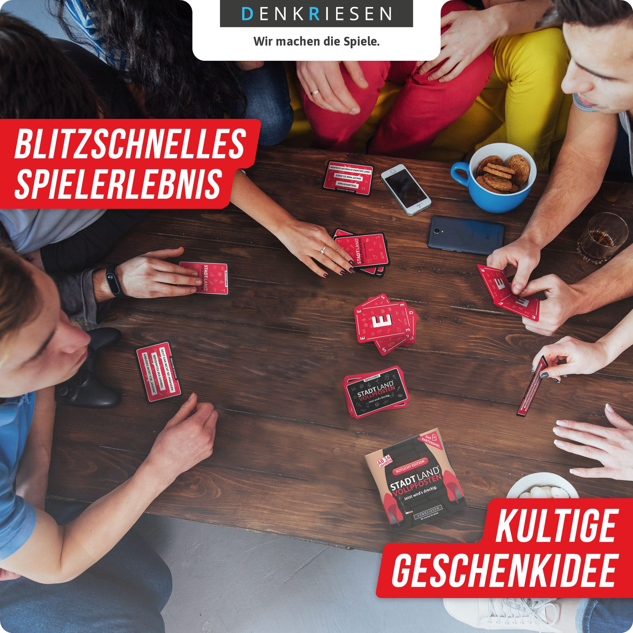 Denkriesen Spiel Stadt Land Vollpfosten, Rotlicht Edition, Familienspiel, Made in Germany