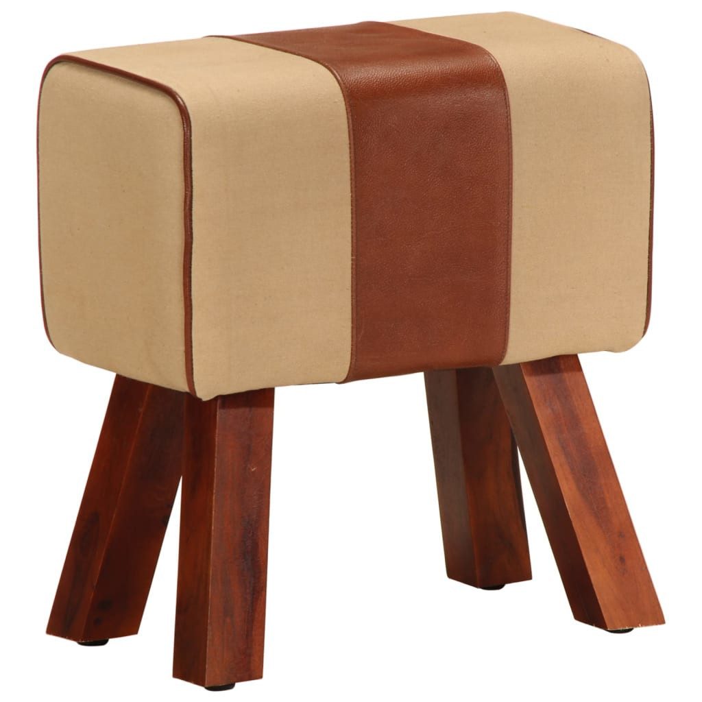 vidaXL Essbank Sitzbank Turnbock-Design 38 cm Braun Echtleder Massivholz