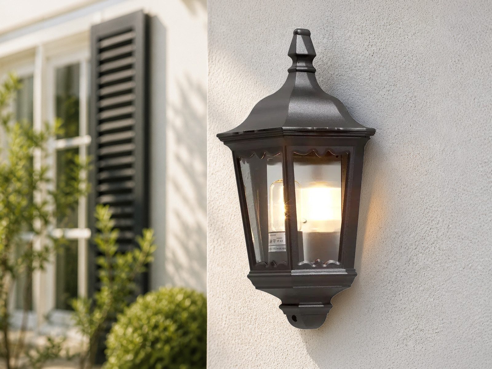 KONSTSMIDE LED Außen-Wandleuchte antike Wand-Laterne, Höhe 44,5cm, LED wechselbar, Warmweiß, Außenleuchte Halbschale zur Fassadenbeleuchtung inkl. E27 Leuchtmit – Bild 5 von 5