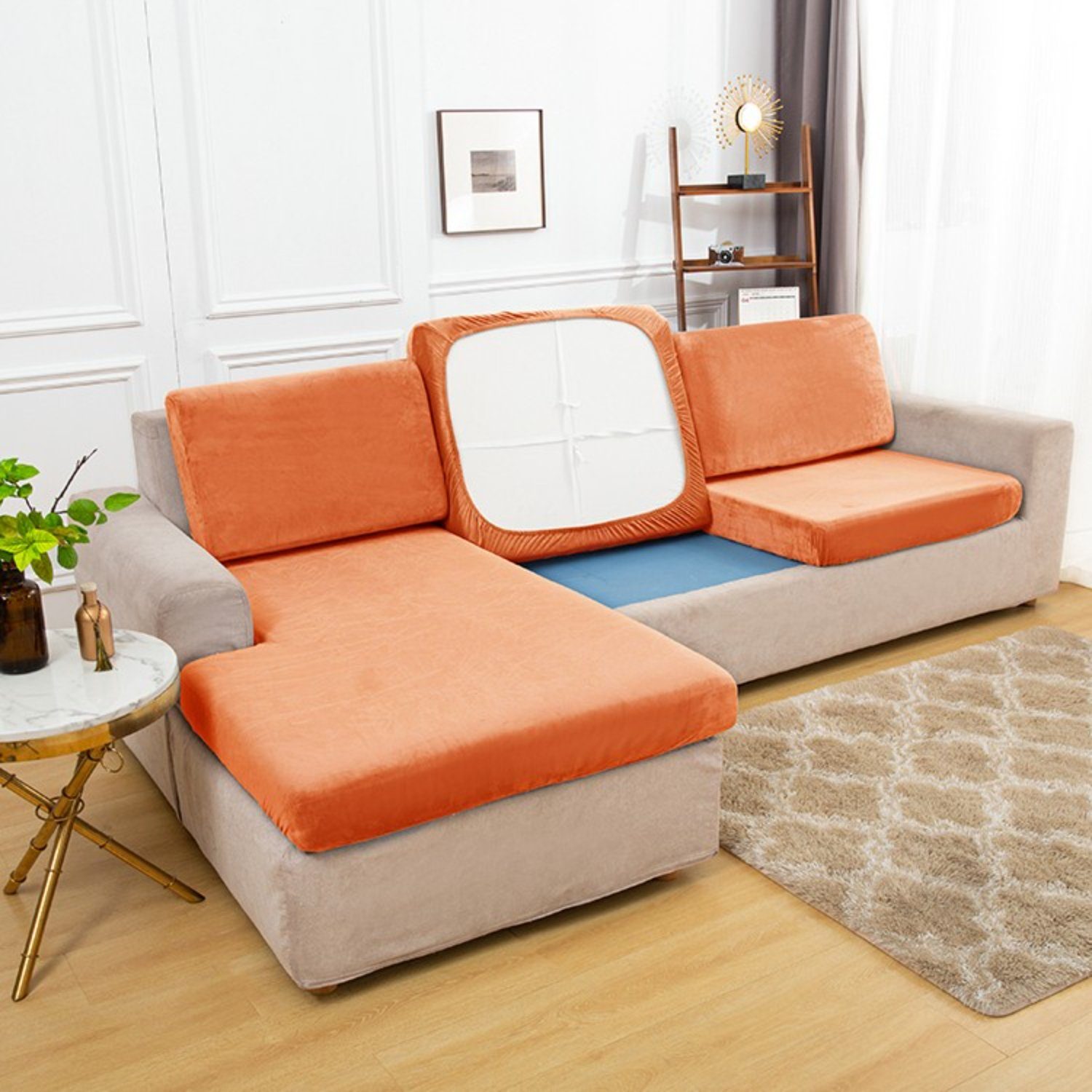 1-, 2-, 4-Sitzer Sofahusse, Samt-Sitzkissenbezug HOMEIDEAS, für 3-, Orange