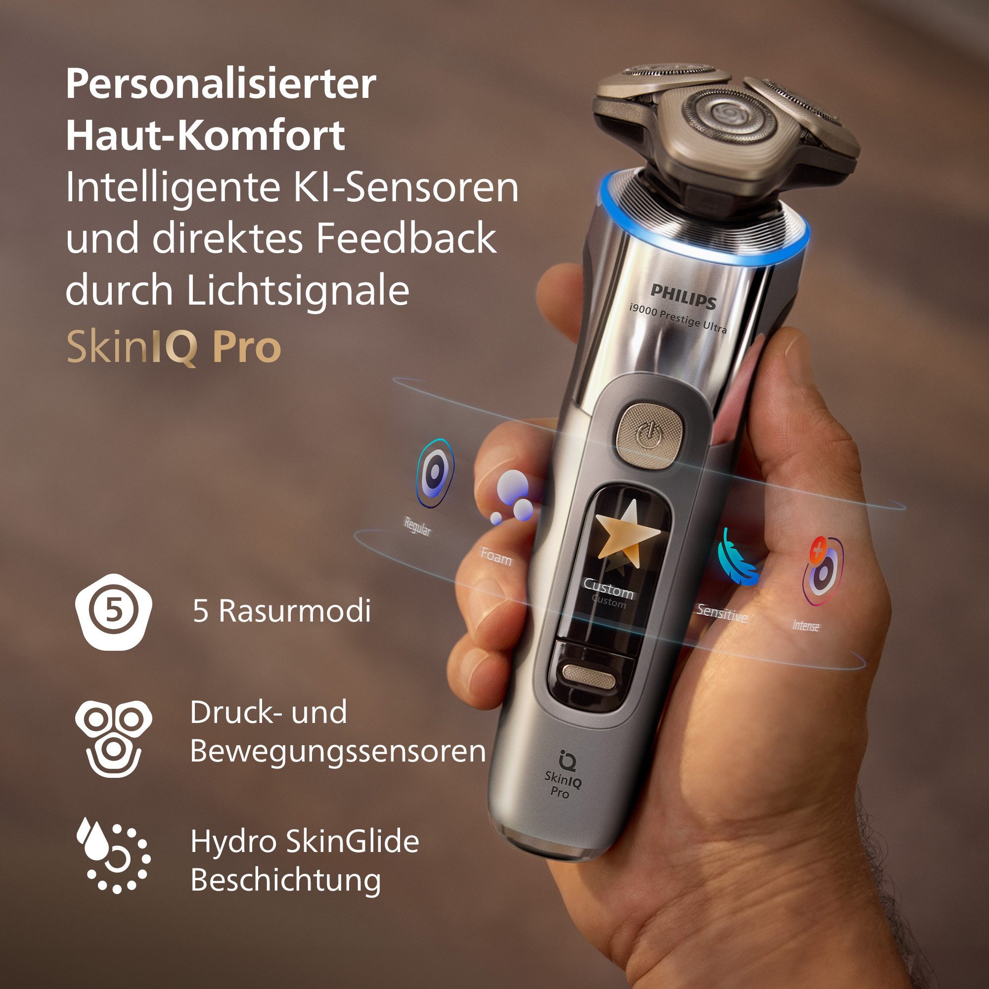 Philips Elektrorasierer Series i9000 Prestige Ultra XP9404/46, Aufsätze: 1, mit SkinIQ Technologie, inkl. UV-Ladecase, 1 Kartusche – Bild 5 von 5