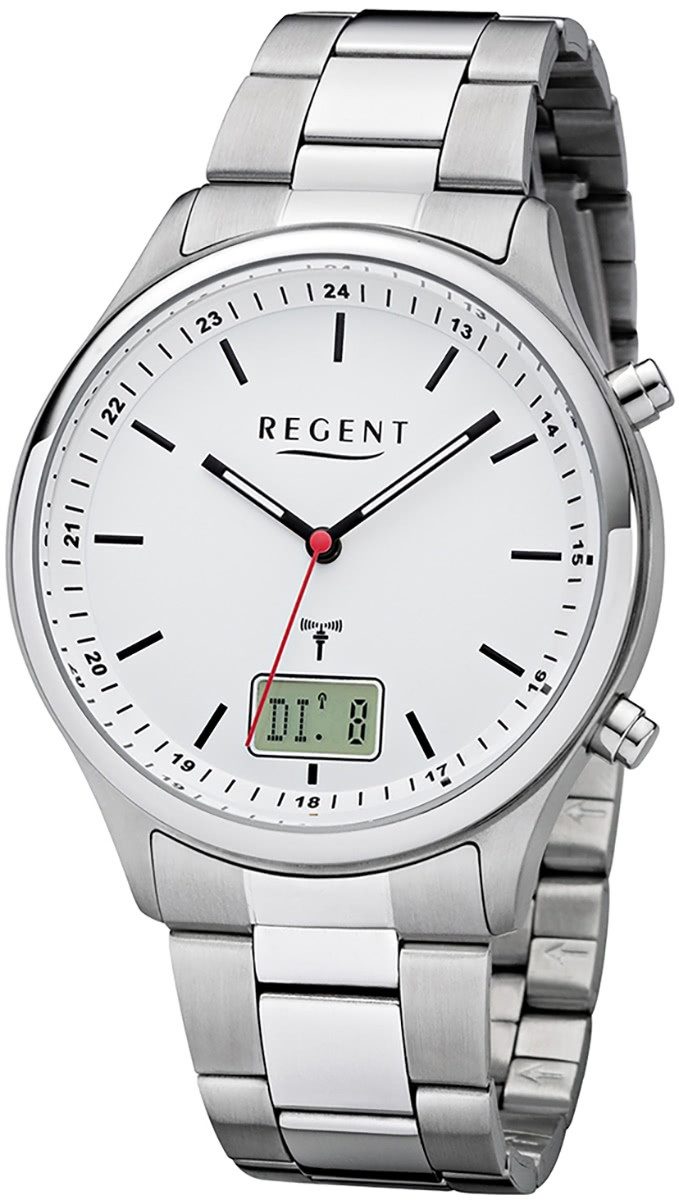 Regent Funkuhr Regent Herren Uhr BA-448 Metall Funkwerk, (Funkuhr), Herren Funkuhr rund, groß (ca. 40mm), Metallarmband
