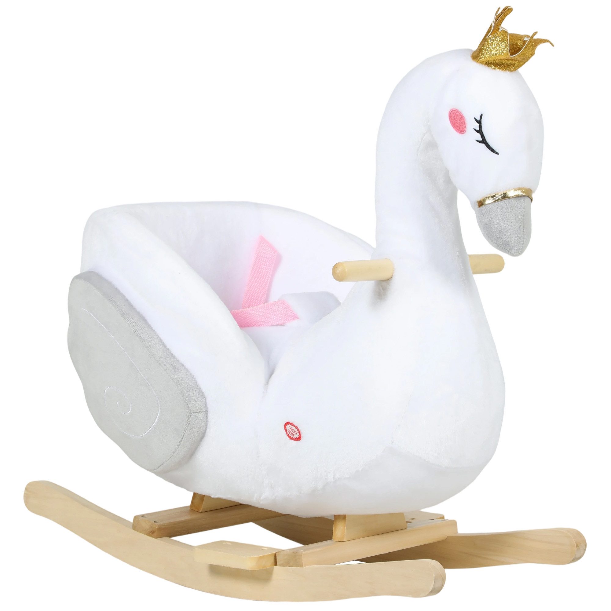 AIYAPLAY Schaukeltier Schwan-Schaukel mit Schlaflied, weicher Füllung, Holzrahmen, (1 tlg), für Kinder 1,5-3 Jahre, max. 25 kg, Weiß