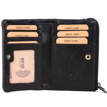 Benthill Geldbörse Klein Echt Leder Geldbeutel RFID Schutz 6 Kartenfächer Slim-Wallet, RFID-Schutz Kartenfächer Münzfach Reißverschlussfach