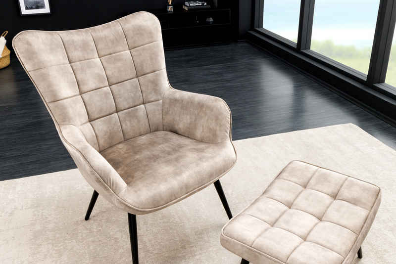 riess-ambiente Sessel SCANDINAVIA champagner beige / schwarz (Einzelartikel, 1-St), Wohnzimmer · Samt · Metall · mit Armlehnen · Scandinavian Design