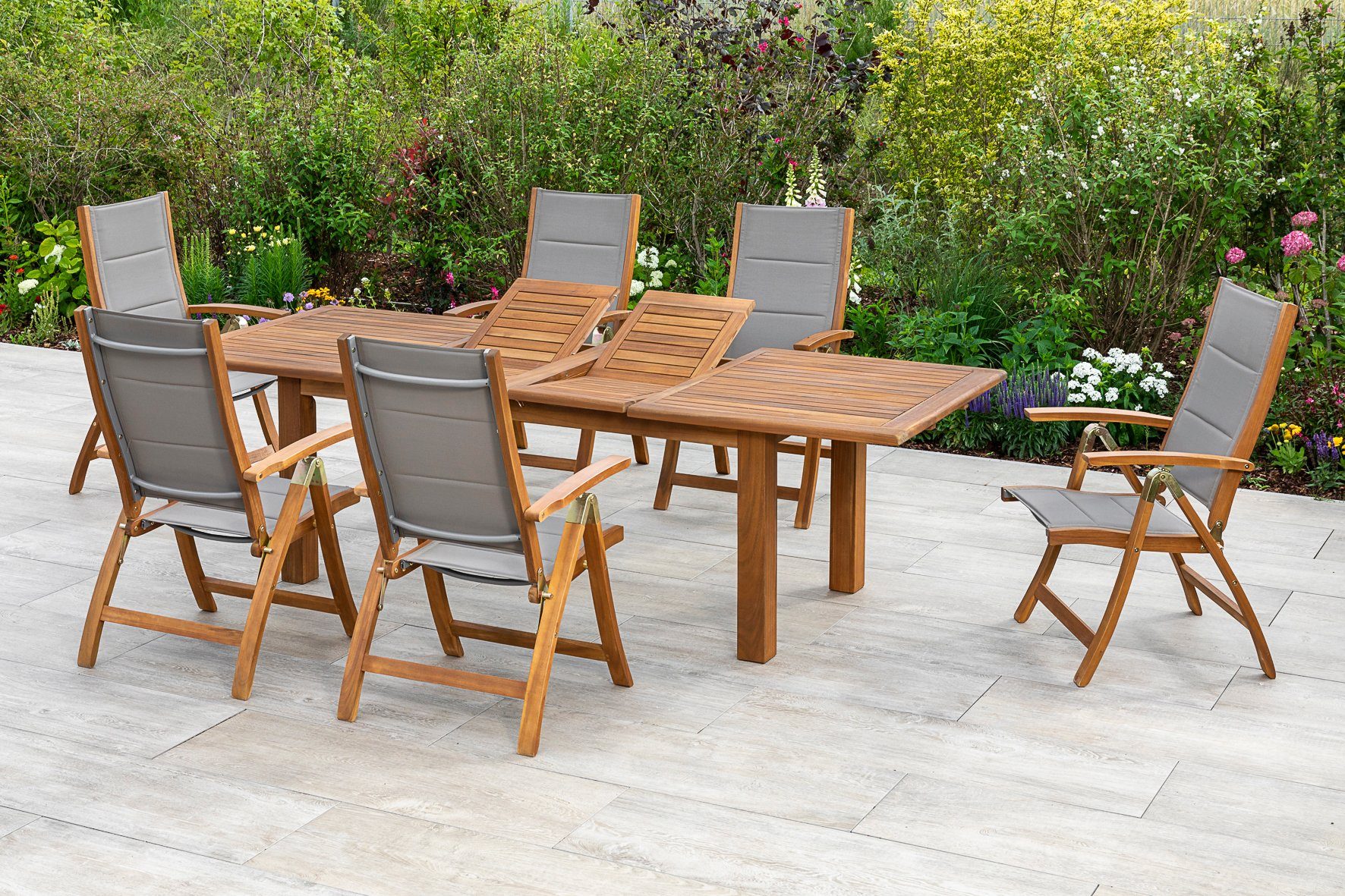 MERXX Garten-Essgruppe Acapulco, (7-tlg), 6 Stühle mit ausziehbarem Tisch