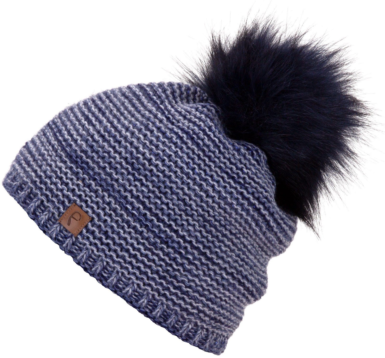 Beanie gefüttert Faera Bommelmütze Damen Haube dunkelblau Wintermütze Mütze Strickmütze Bommelmütze