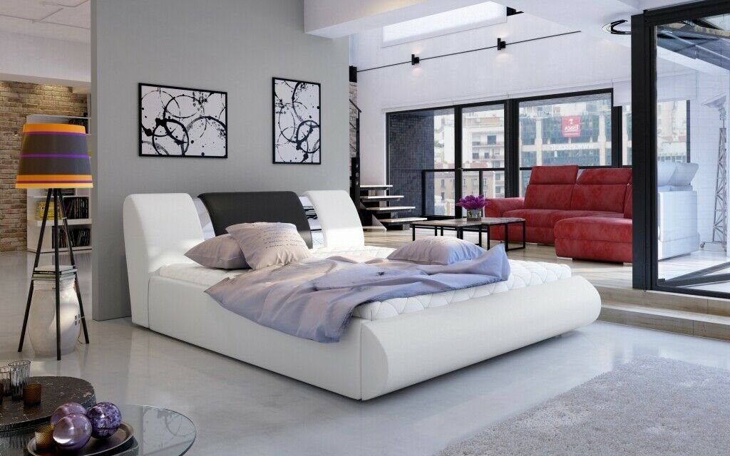 JVmoebel Bett, Luxus Schlafzimmer Bett Polster Design 180x200cm Weiß/Schwarz