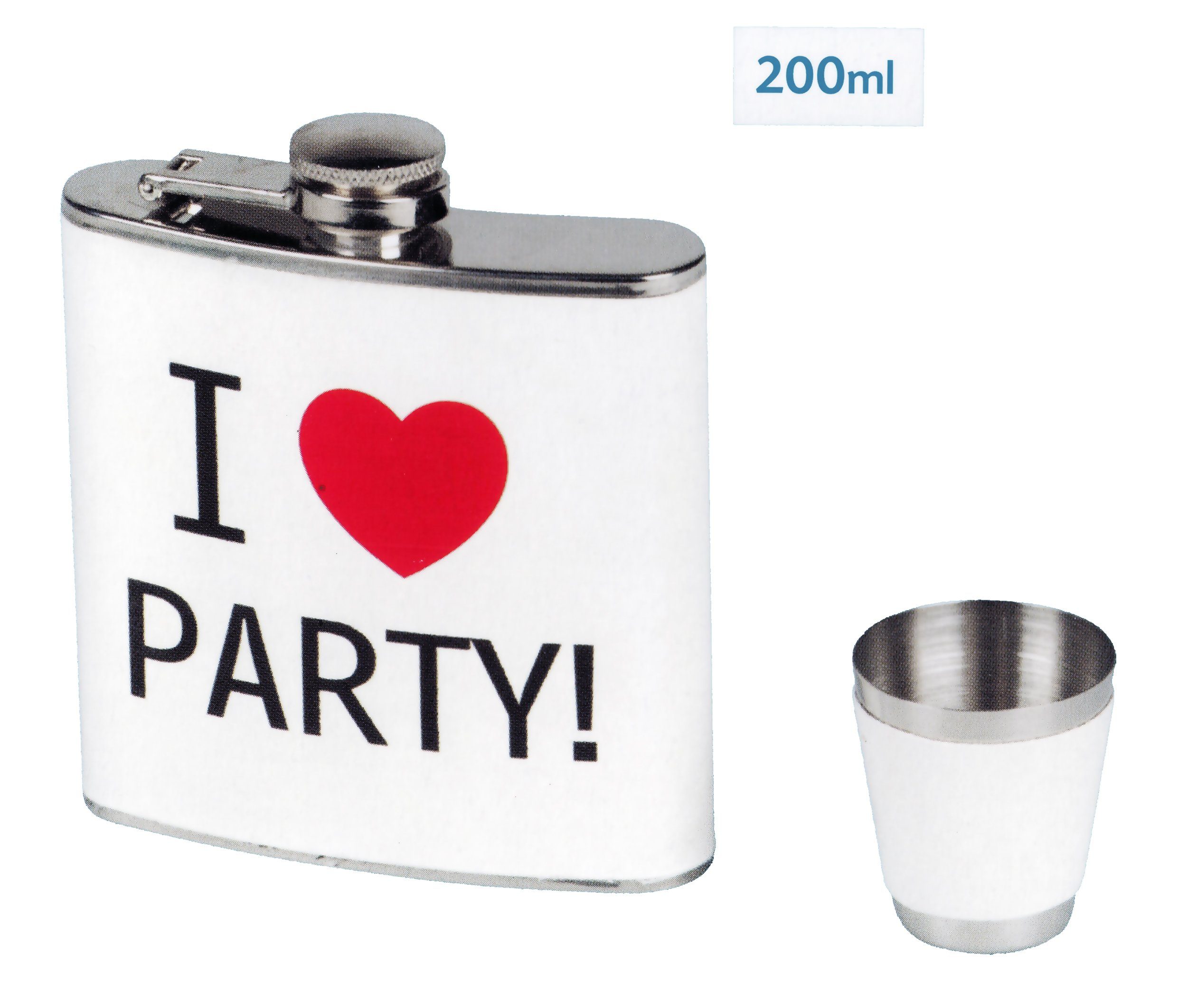 EDCO Flachmann FLACHMANN 200ml mit Becher Weiss in Geschenkbox Edelstahl 13 (Weiss), Schraubverschluß Flachmänner Taschenflasche Schnapsflasche